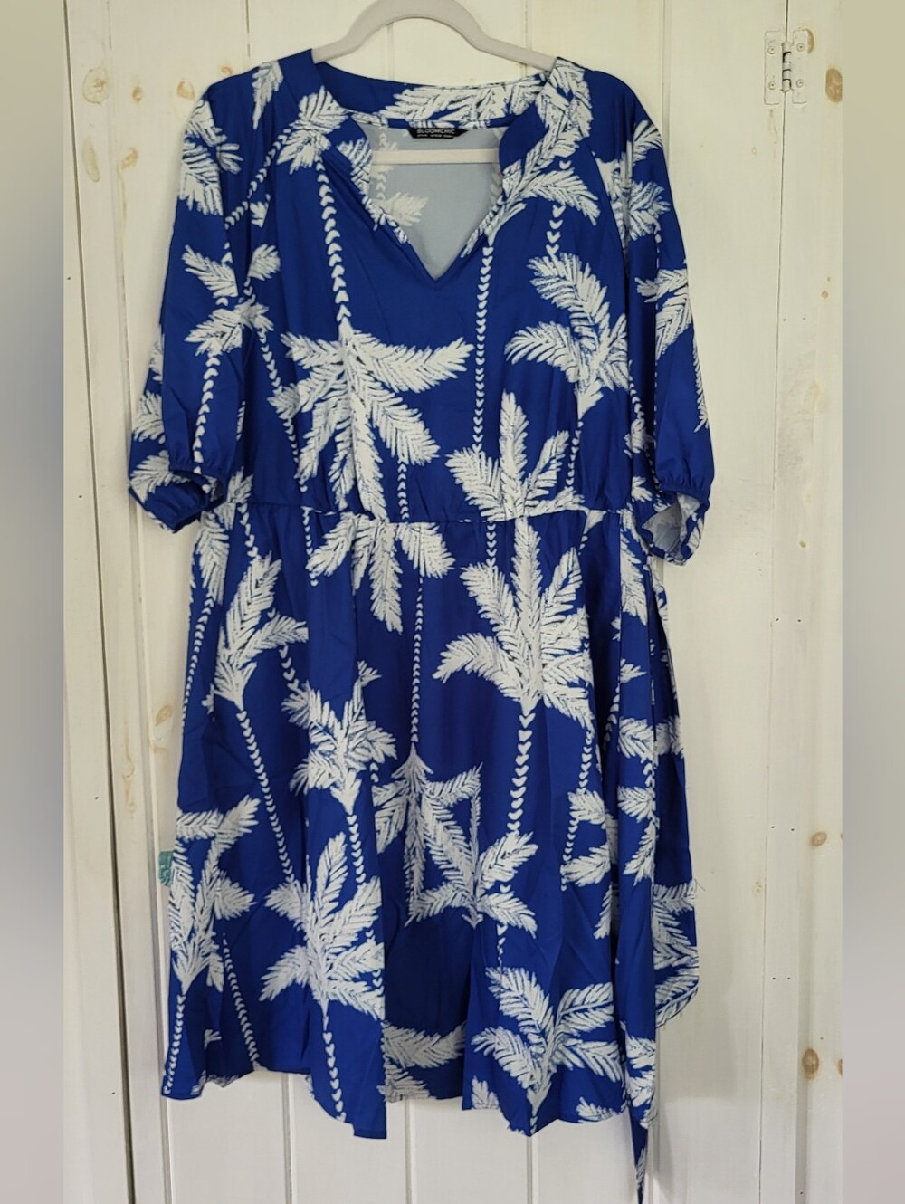 Bloomchic Palm Tree Tropical Print Elastic Waist Dress